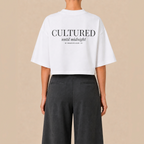 Cultured Until Midnight. White Cropped T-Shirt