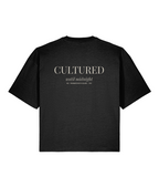 Cultured Until Midnight. Black Boxy T-Shirt Back