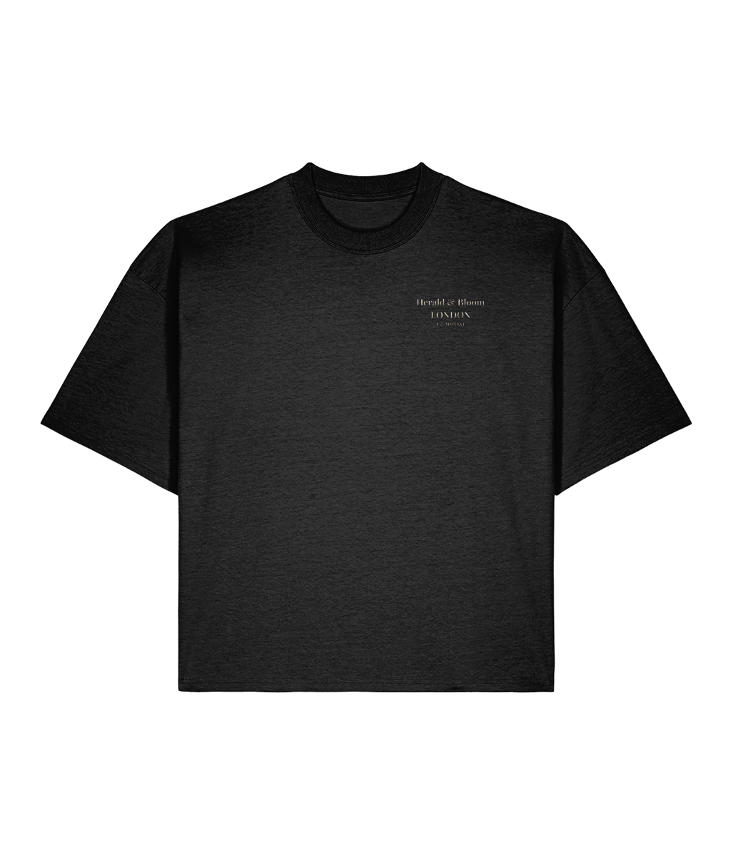 Cultured Until Midnight. Black Boxy T-Shirt Front