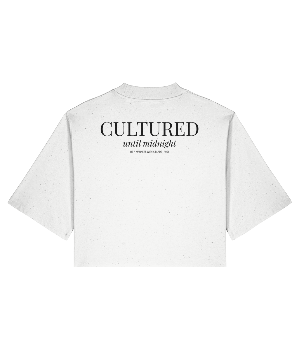 Cultured Until Midnight White Cropped T-Shirt Back