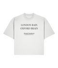 London Rain Oxford Brain. White Boxy T-shirt Front