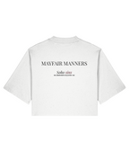 Mayfair Manners. Cropped White T-shirt Back 