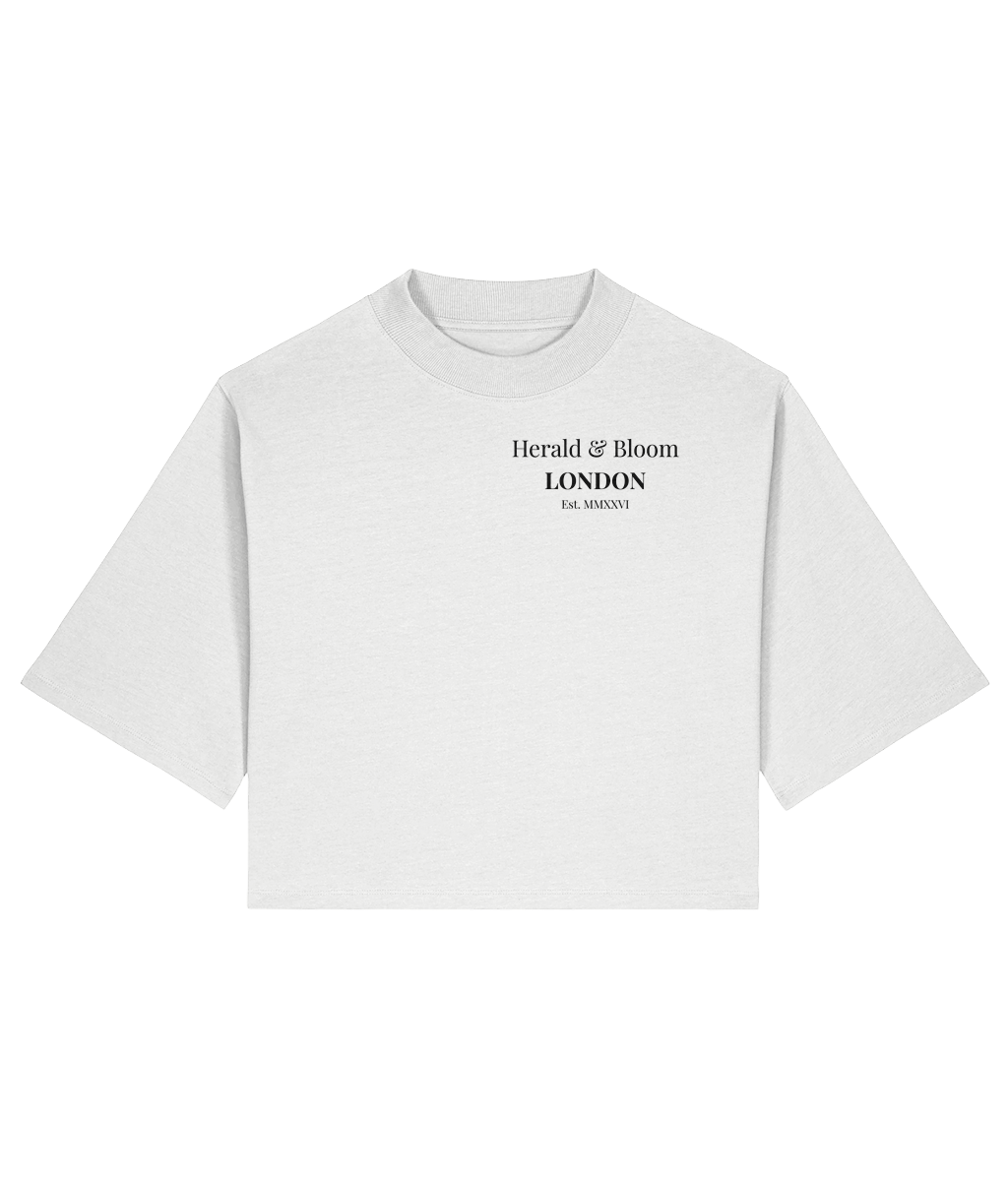  Mayfair Manners. Cropped White T-shirt Front 