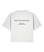 Mayfair Manners. White Boxy T-shirt Back 