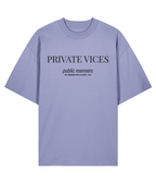 Private vices public manners. Violet oversized T-shirt Front