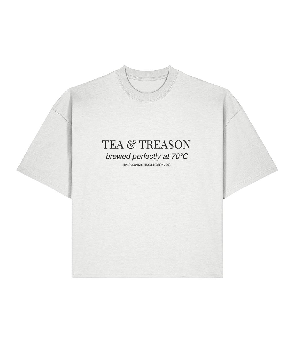 Tea & Treason. White Boxy T-shirt Front