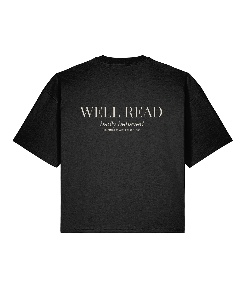 Well read badly behaved. Black Boxy T-shirt Back 