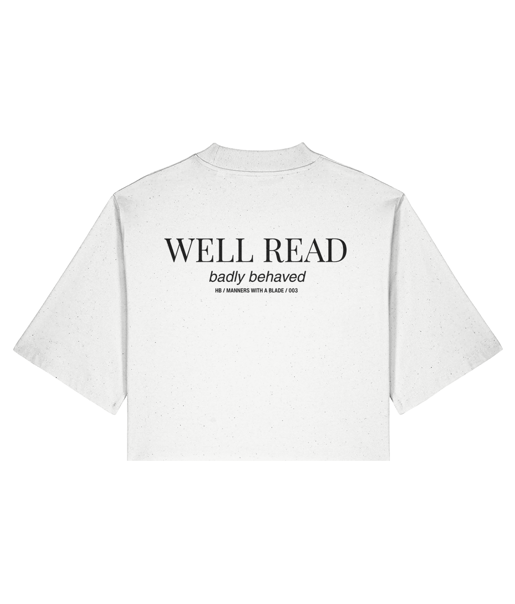 Well read badly behaved. White cropped T-shirt Back