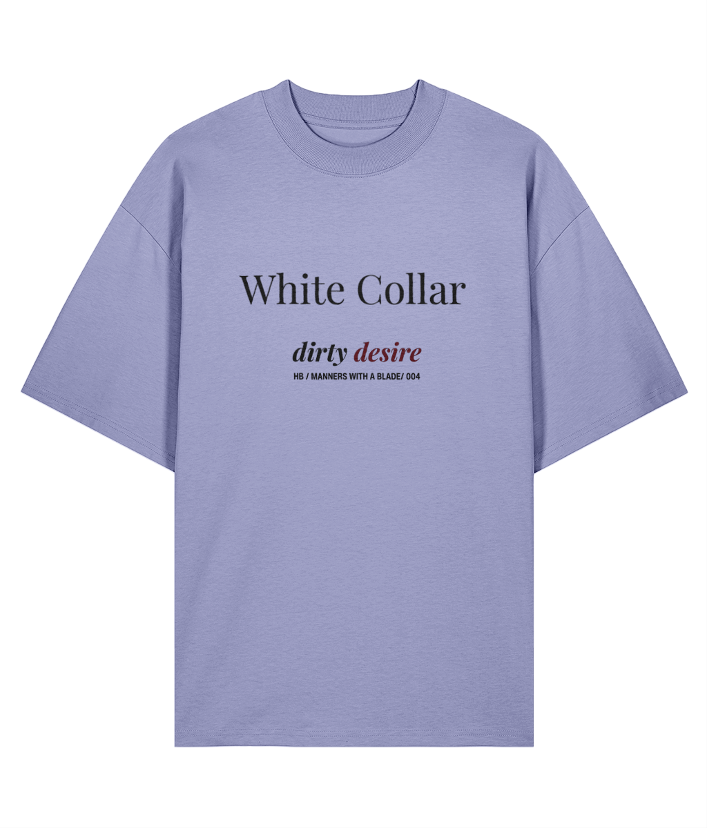 White collar dirty desire. Violet oversized T-shirt Front